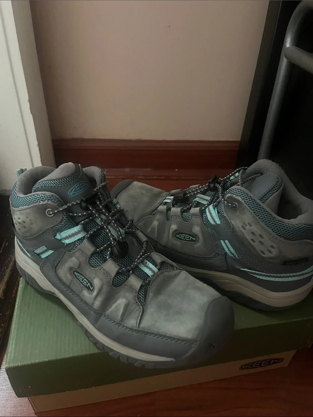 Keen Gray and Teal Kids' Hiking Boots